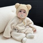 [66-90cm] もこもこ チェック ポケット ロンパース - Image 10