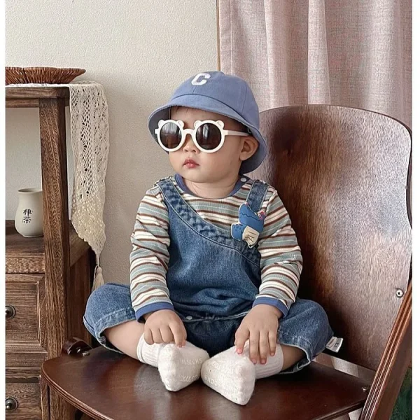 [73-100cm]セットアップ サロペット 恐竜柄 カジュアル シャツ 二点セット