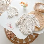 [66-90cm]ロンパース&帽子 レース おしゃれ 肌に優しい ベビー服