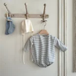 [66-90cm] 韓国風 ボーダー ロンパース - Image 4