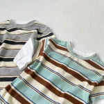 [66-90cm] カラー切り替え 韓国風 ボーダー ロンパース - Image 2