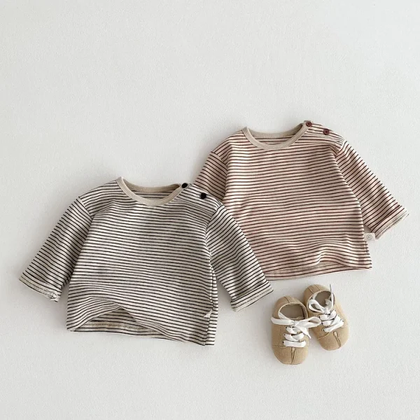 [73-100cm] サイドボタン ボーダー シャツ