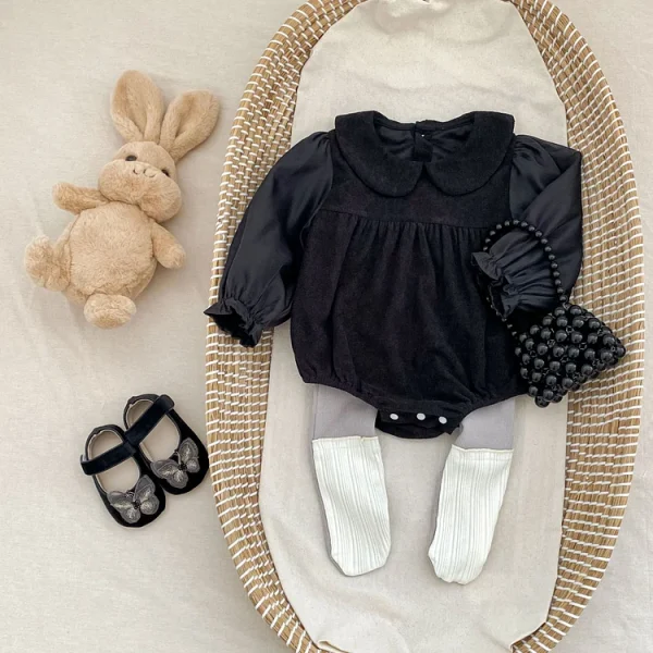 [66-90cm] ノーカラーコーデュロイ ロンパース