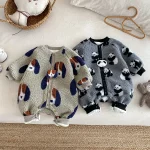 [66-90cm] パンダor犬柄 ボア オールインワン - Image 2