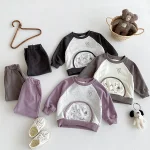 [73-110cm] ポケット付き 英字&熊柄 セットアップ - Image 2