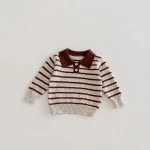 [80-130cm]セーター poloデザイン ボーダー  ルーズ カジュアル トップス