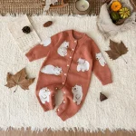 [66-100cm]熊柄ニットオールインワン - Image 11