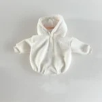 [66-90cm] 韓国風 フード付き フリース ロンパース - Image 2