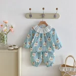 [80-130cm]セットアップ 丸襟 小花柄 おしゃれ - Image 5