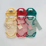 [66-90cm]帽子付き 目デザインボーダー ロンパース - Image 8