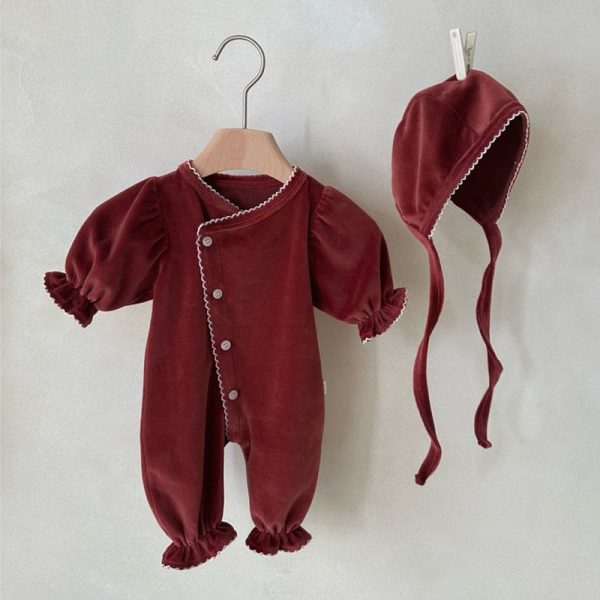 [66-90cm]ロンパース&帽子 セット 無地 肌に優しい ベビー服