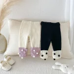 [66-100cm] ボンボン付き カラー切り替え レギンス - Image 3