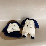 [66-100cm] 英字プリント ボア付き オールインワン