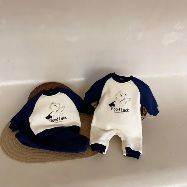 [66-100cm] 英字プリント ボア付き オールインワン