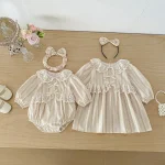 [66-140cm]ロンパース or ワンピース レース襟 リボン おしゃれ - Image 7