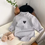 [66-90cm] ハート柄 ハイネック ロンパース - Image 4
