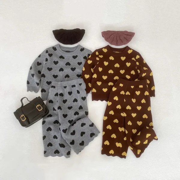 [73-130cm]セットアップ ハート柄 カジュアル 着心地良い 二点セット