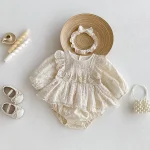 [66-90cm] レース フリル ロンパース - Image 9