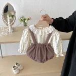 [66-100cm] 丸襟 小花柄 トップス & サロペット ロンパース - Image 15