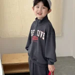 [80-130cm] 英字 ハーフジッパー セットアップ - Image 5