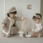 [73-100cm]チェック柄帽子+ トップス + スカート セットアップ /帽子単品