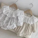 [66-90cm] フリル襟 チェックOR花柄 ロンパース - Image 10