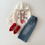 [80-130cm] 英字 フード付き トレーナー - Image 5