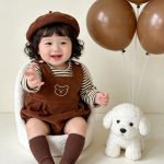 [66-90cm]セットアップ ロンパース&Tシャツ クマ ブラウン 可愛い ベビー服