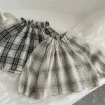 [66-90cm] フリル襟 チェック トップス - Image 4