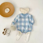 [66-90cm]ロンパース チェック柄 ニット 可愛い ベビー服 - Image 5