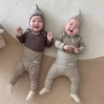 [66-90cm] 帽子付き ボーダー オールインワン