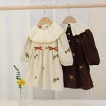 [80-130cm] フリル襟 花柄 ワンピース - Image 3