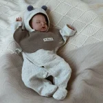 [59-80cm] 帽子付き 涎掛け ロンパース 3点セット - Image 3