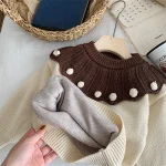 [90-130cm] フリルビッグ襟 ニット トップス