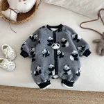 [66-90cm] パンダor犬柄 ボア オールインワン - Image 7