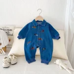 [66-100cm] 犬刺繡 デニム オールインワン - Image 6