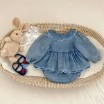 [66-90cm] フリルデニム ロンパース - Image 15