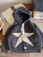 [80-140cm] 星柄 フード付き ニット カーディガン - Image 6