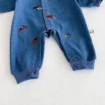 [66-100cm] 犬刺繡 デニム オールインワン - Image 3