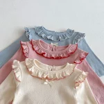 [66-90cm] リボン 肩フリル ロンパース - Image 14