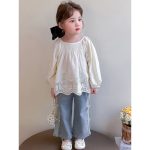 [90-140cm]リボン付き デニム ロングパンツ - Image 8