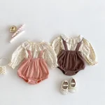 [66-100cm] 丸襟 小花柄 トップス & サロペット ロンパース - Image 18