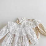 [66-90cm] フリル襟 チェックOR花柄 ロンパース - Image 13