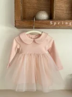 [73-100cm]ロンパース 丸襟 チュール リボン おしゃれ - Image 4