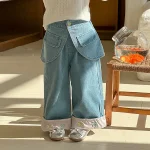 [90-140cm] 取り外し可能 スカート デニム パンツ - Image 3