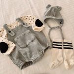 [65-90cm]サロペットロンパース&帽子 ストライプ編み シンプル 定番 - Image 4