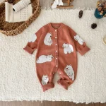 [66-100cm]熊柄ニットオールインワン - Image 5