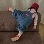 [73-100cm]サロペット OR ボーダー シャツ ハート柄 カジュアル - Image 3