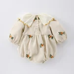 [66-100cm] 刺繍 花柄 コーデュロイ ロンパース - Image 5