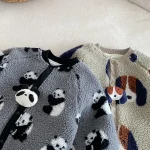 [66-90cm] パンダor犬柄 ボア オールインワン - Image 11